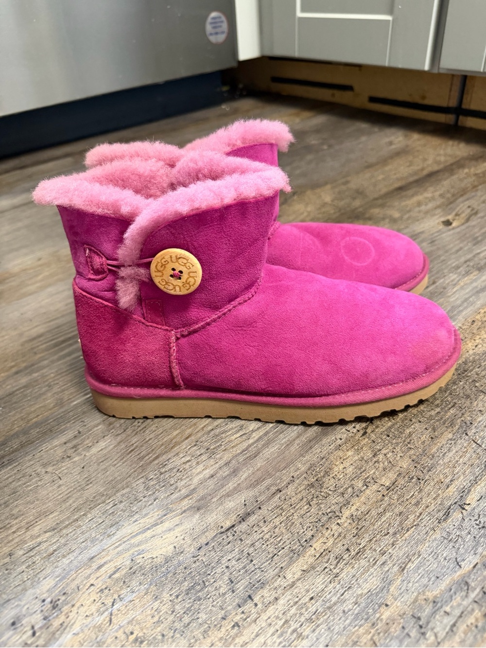 UGG Pink Suede Ankle Boots with Button Detail